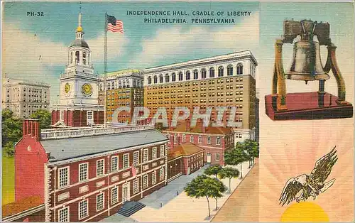 Cartes postales INDEPENDANCE HALL CRADE OF LIBERTY PHILADELPHIA PENNSYLVANIA Aigle Cloche