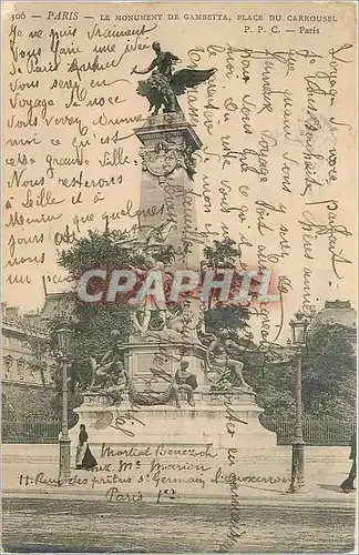 Cartes postales PARIS - Le MONUMENT DE CAMBETTA PLACE DU CARROUSSEL