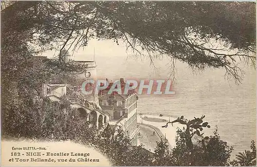 Cartes postales NICE -Escalier Lesage et Tour Bellande  vue du Chateau