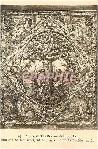 Cartes postales MUSEE DE CLUNY-Adam et Eve broderie de haut relief   art francais  Fin du XVI eme siecle B.C