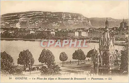Cartes postales GENEVE-La Place des Alpes etMonument de Brunswick-Panorama