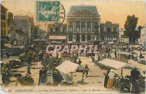 Cartes postales CHERBOURG- La place du Chateau et le Teatre-Jour de March�