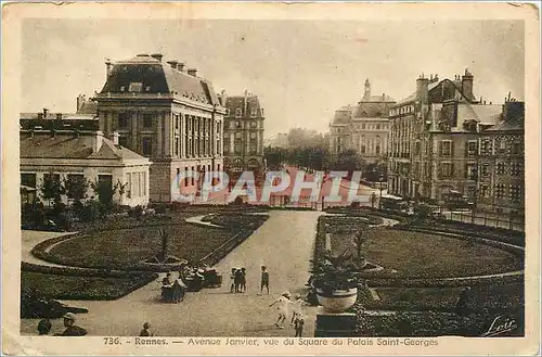 Cartes postales RENNES-Avenue janvier. Vue Square du Palais Saint-georges