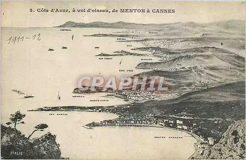 Cartes postales Cote d'Azur a vol d'Oiseau de Menton a Cannes