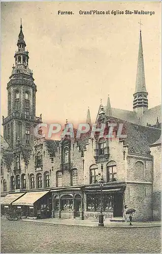 Cartes postales Furnes Grand Place et Eglise Ste Walburge