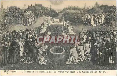 Cartes postales Gand L'Adoration de l'Agneau par les Freres Van Eyck a la Cathedrale St Bavon
