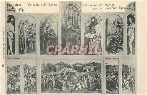 Cartes postales Gand Cathedrale St Bavon l'Adoration de l'Agneau par les freres Van Eyck