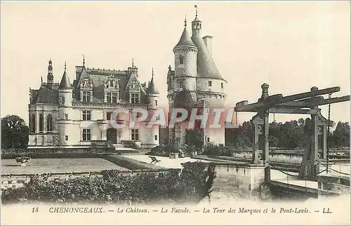 Cartes postales Chenonceaux Le Chateau La Facade La Tour des Marques et le Pont Levis