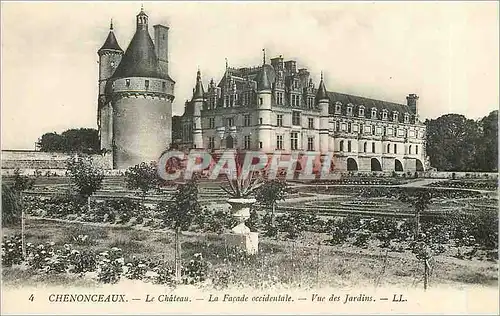 Cartes postales Chenonceaux Le Chateau La Facade Occidentale Vue des Jardins