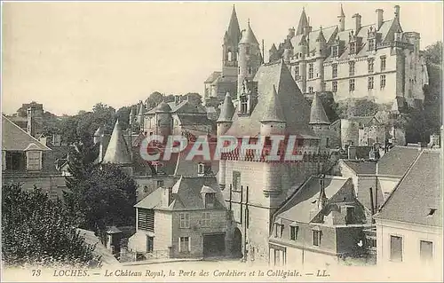 Cartes postales Loches Le Chateau Royal la porte des Cordeliers et la Collegiale