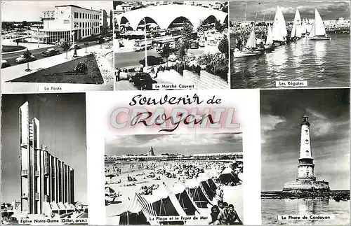 Cartes postales moderne Souvenir de Royan La Poste Le marche couvert Les regates Eglise Notre Dame La plage et le front