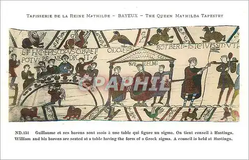 Ansichtskarte AK Tapisserie de la Reine Mathilde Bayeux Guillaume et ses barons sont assis a une table qui figure