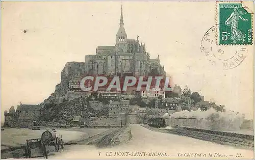 Cartes postales Le Mont Saint Michel Le Cote Sud et la Digue Train