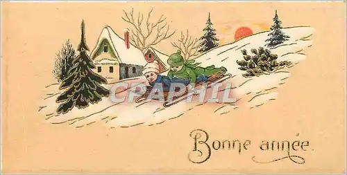 Cartes postales Bonne Annee Enfants Luge