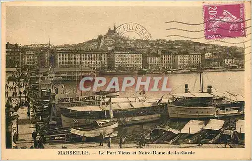 Cartes postales Marseille Le Port Vieux et Notre Dame de la Garde Bateaux