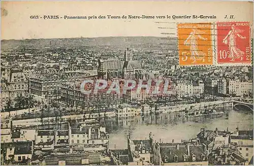 Cartes postales Paris Panorama pris des Tours de Notre Dame vers le Quartier St Gervais