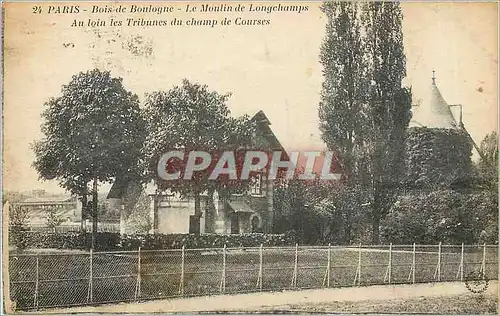 Cartes postales Paris Bois de Boulogne Le Moulin de Longchamps au loin les Tribunes du Champ de Courses