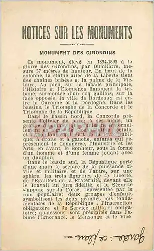 Cartes postales Notices sur les Monuments Monument des Girondins Bordeaux