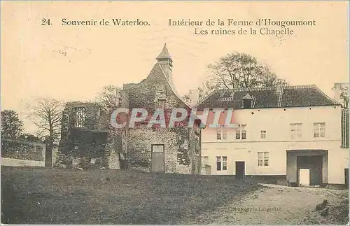 Cartes postales Souvenir de Waterloo Interieur de la Ferme d'Hougoumont Les Ruines de la Chapelle