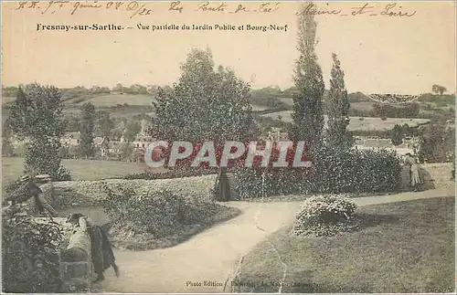 Cartes postales Fresnay sur Sarthe Vue partielle du Jardin Public et Bourg Neuf