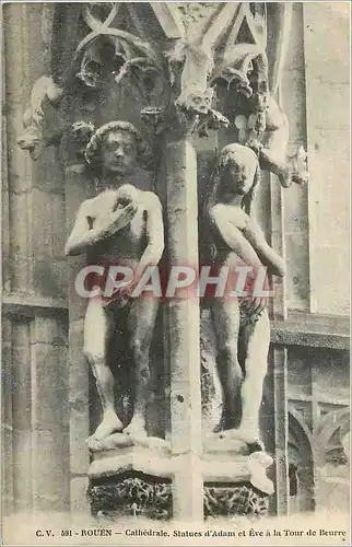 Cartes postales Rouen Cathedrale Statues d'Adam et Eve a la Tour de Beurre