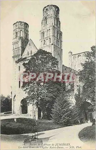 Cartes postales Ruines de l'Abbaye de Jumieges Les deaux Tours de l'Eglise Notre Dame