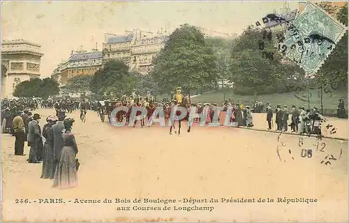 Cartes postales PARIS-Avenue du Bois de oulogne-Depart du President de la Republique aux cours de longchamps