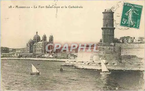 Cartes postales marseille-Le Fort saint -Jean et la Cathedrale