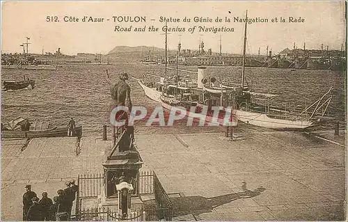 Cartes postales Cote d'Azur Toulon Statue du Genie de la Navigation et la Rade Bateaux