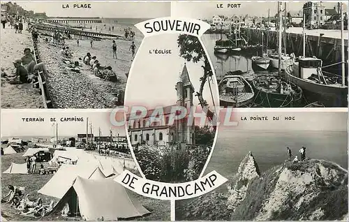 Moderne Karte Souvenir de Grandcamp La Plage Le Port L'Eglise Terrain de Camping