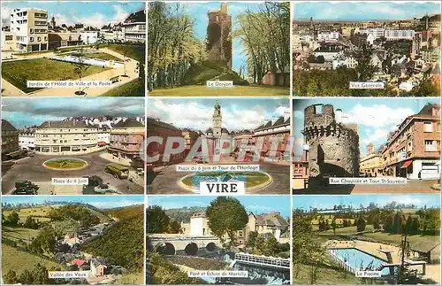 Cartes postales moderne Vire Jardin de l'Hotel de Ville et la Poste Le Donjon Vue generale Vallee des Vaux La piscine