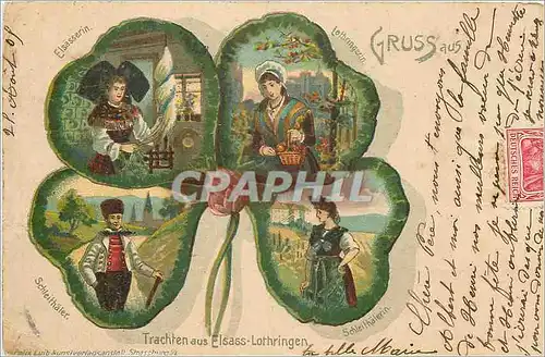 Ansichtskarte AK Gruss aus Trachten aus Elsass Lothringen  Folklore Trefle