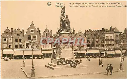 Cartes postales Bruges Statue Breydel et de Coninck et maisons de la grand Place