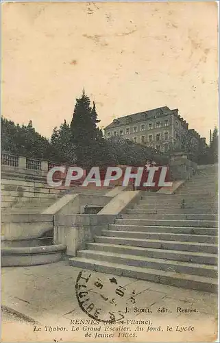 Cartes postales Rennes Ille et Vilaine Le Thabor Le Grand Escalier Au fond Le Lycee de Jeunes Filles