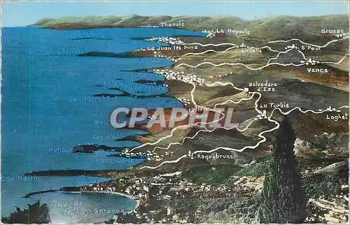 Cartes postales moderne La Cote d'Azur De Menton a Cannes a vol d'oiseau