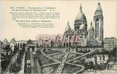 Cartes postales Paris Funiculaire et Basilique du Sacre Coeur de Montmartre