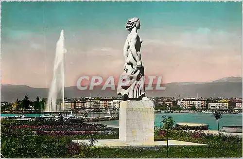 Moderne Karte Geneve - Statue La Brise et le jet d'eau