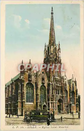 Cartes postales LILLE - Eglise Saint-Maurice Tramway