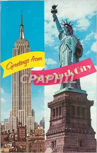 Cartes postales moderne New York City Right Statue of Liberty Liberty island in New York Harbor Left Empire State Buildi