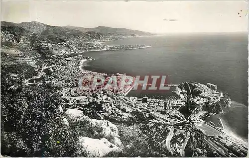 Moderne Karte Principaute de Monaco vue panoramique au fond l'Italie