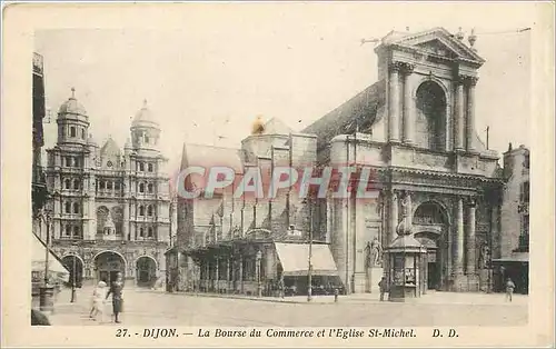 Cartes postales Dijon la Bourse du Commerce et l'Eglise St Michel