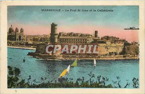 Cartes postales Marseille le fort St Jean et la Catehdrale