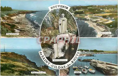 Moderne Karte Souvenir de Saint Gildas de Rhuys le port plage de Kerpape  Plage de Kerfagot Pointe du Grand Mo