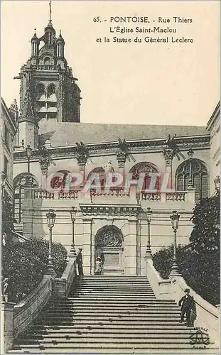 Cartes postales Pontoise rue Thiers l'eglise Saint Maclou et la Statue du general Leclerc