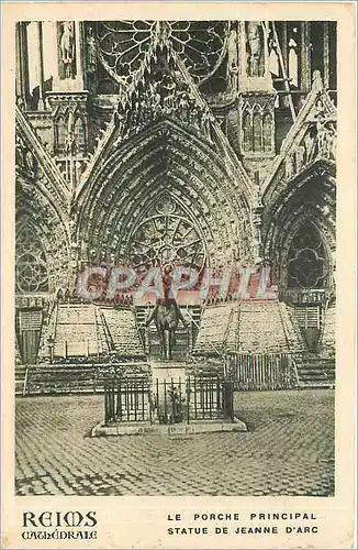 Cartes postales Reims Cathedrale le porche principal statue de Jeanne d'Arc