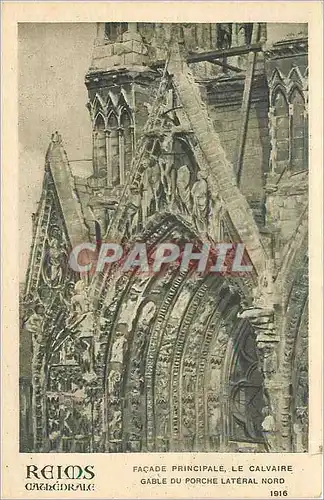 Cartes postales Reims Cathedrale facade principale le calvaire gable du porche lateral nord