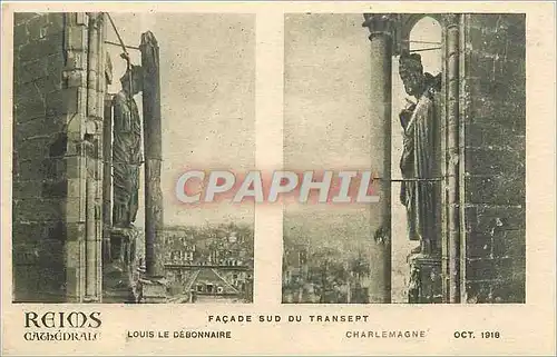 Cartes postales Reims cathedrale facade sud du transept louis le Debonnaire Charlemagne