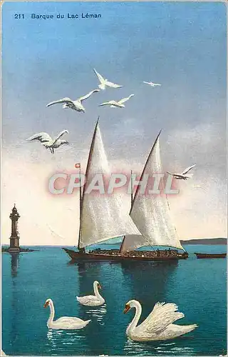 Cartes postales Barque du Lac Leman Bateau Cygnes