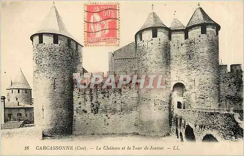 Ansichtskarte AK Carcassonne Cite Le Chateau et la Tour de Justice