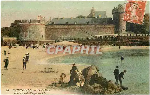 Ansichtskarte AK Saint Malo Le Chateau et la Grande Plage